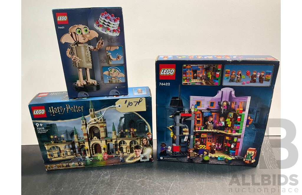 LEGO Harry Potter the Battle of Hogwarts (76415), Diagon Alley Weasleys' Wizard Wheezes (76422) & Dobby the House-Elf (76421)