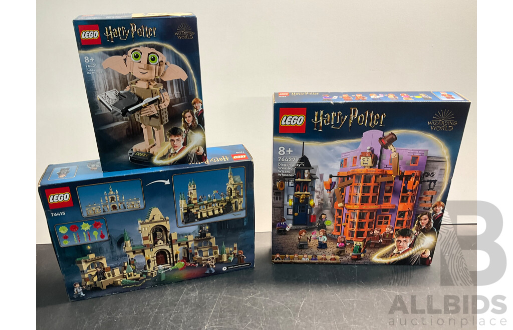 LEGO Harry Potter the Battle of Hogwarts (76415), Diagon Alley Weasleys' Wizard Wheezes (76422) & Dobby the House-Elf (76421)