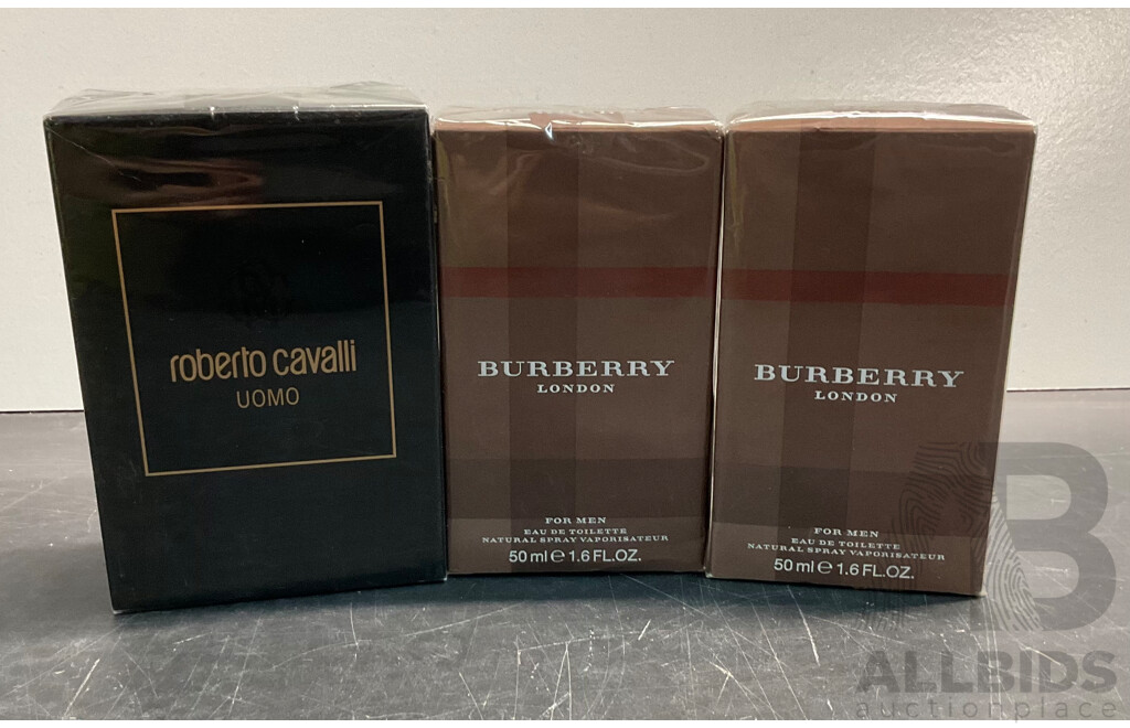 BURBERRY London for Men Eau De Toilette 50Ml X2 & ROBERTO CAVALLI Uomo Parfum 100ml