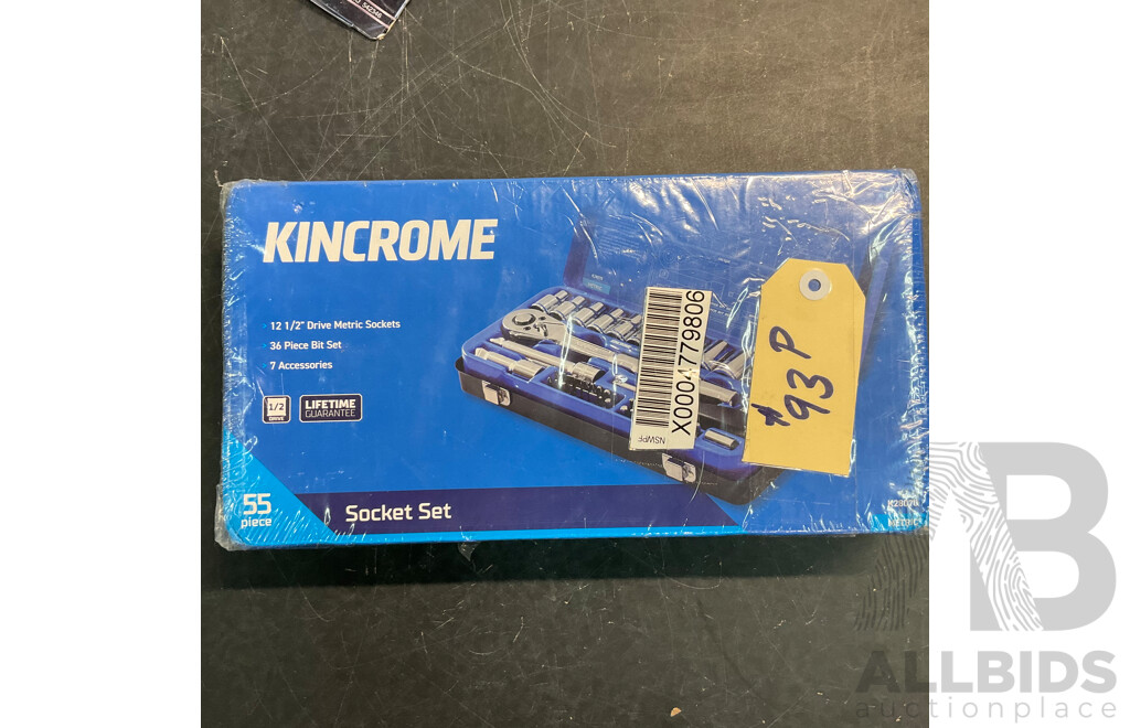 KINCROME 55 Piece Socket Set & TOOLPRO Oil Filter Pilers & Obdii & Eobd Code Reader