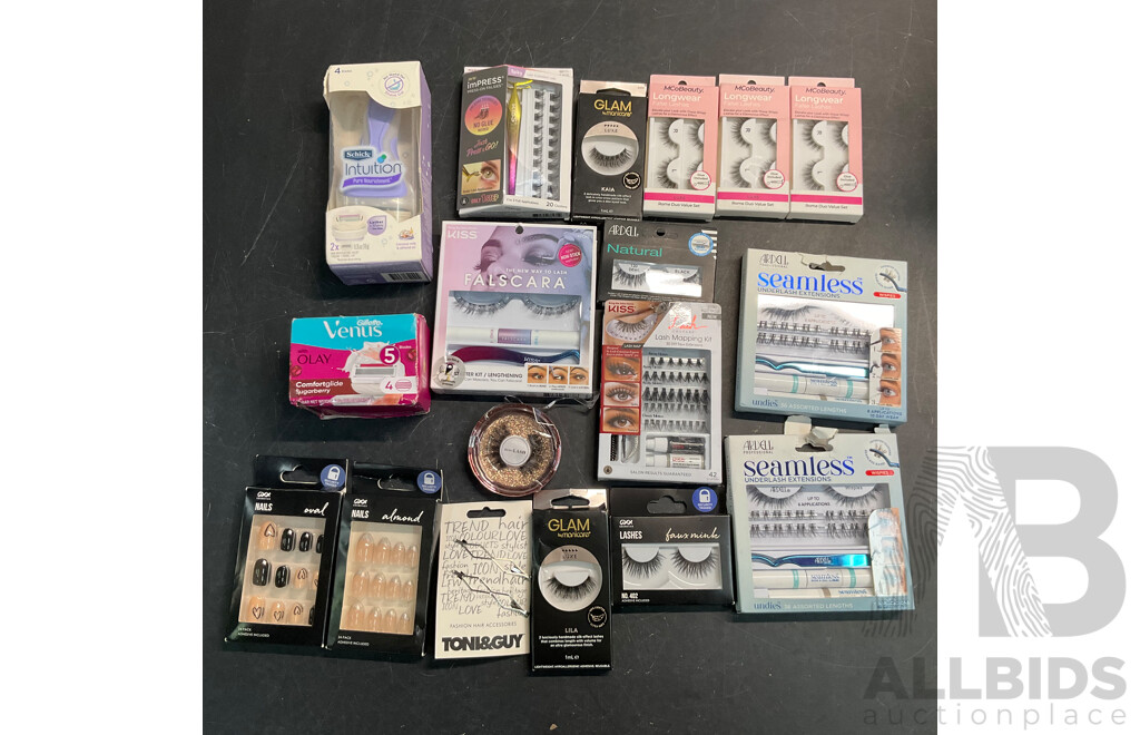 ARDELL,GLAM & Assorted Eyelash Extensions/ Adhesive Nails and Beauty Items - Lot of 18