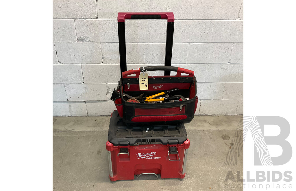 MILWAUKEE Packout Rolling Tool Box & Carry Bag with Assorted of Hand Tools