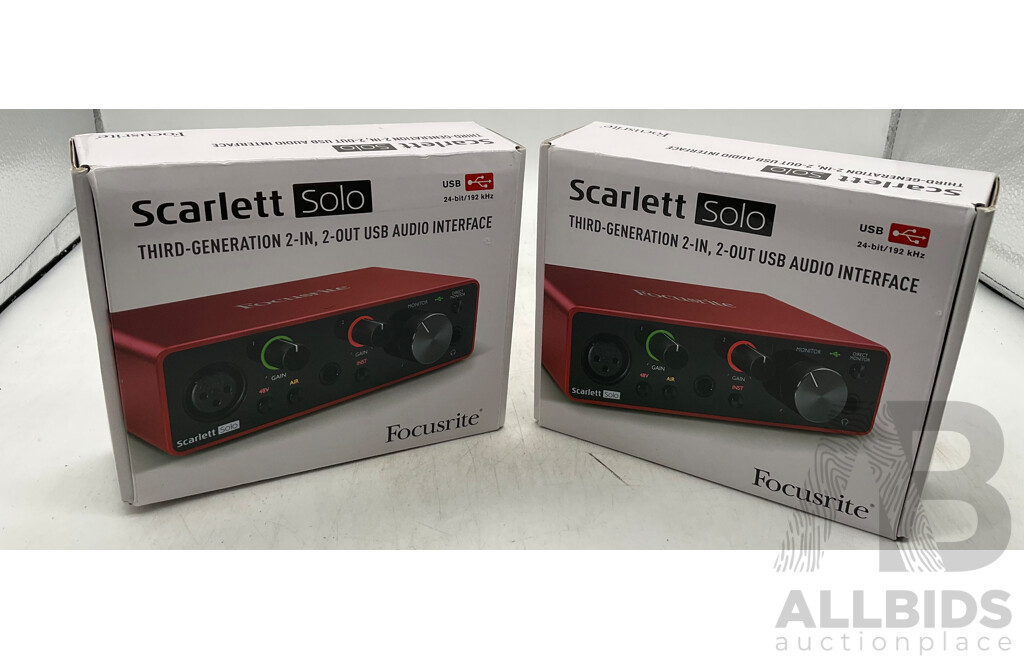 Focusrite Scarlett Solo 4th Gen USB Audio Interface X2 - Lot of 2 - ORP $399.00