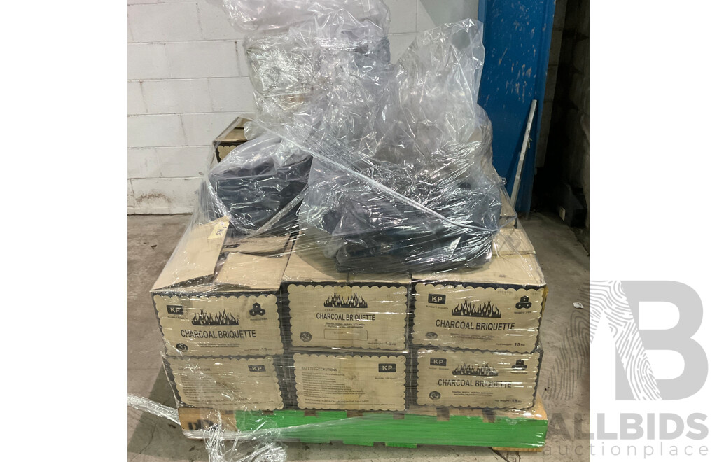 20 Boxes of KP Charcoal Briquette 15KG with 3 Bags Charcoal Briquette on Top