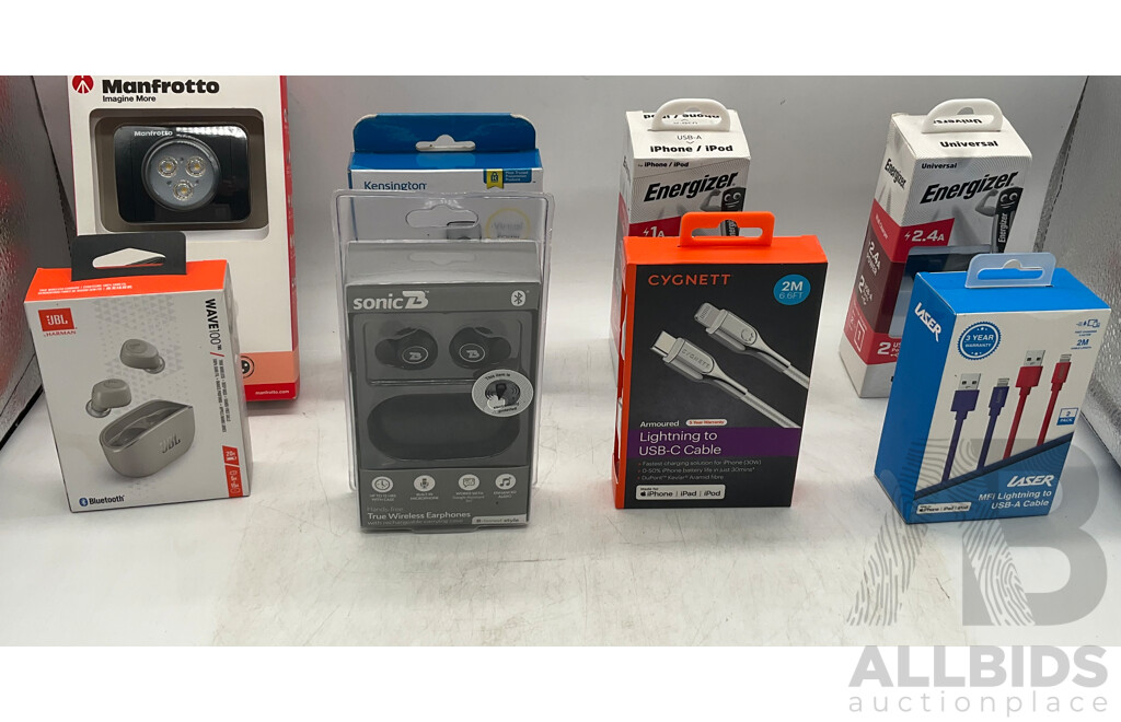 JBL Wave 100 Earpods, Cygnett & LASER USB-C Charging Cables KENSINGTON PowerPointer & Assorted Elctronic Items