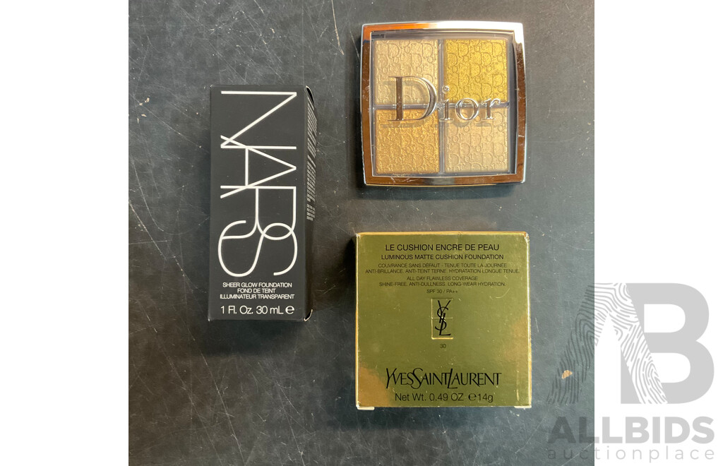 DIOR Backstage Glow Face Palette & YSL Luminous Matte Cushion Foundation & NARS Foundation