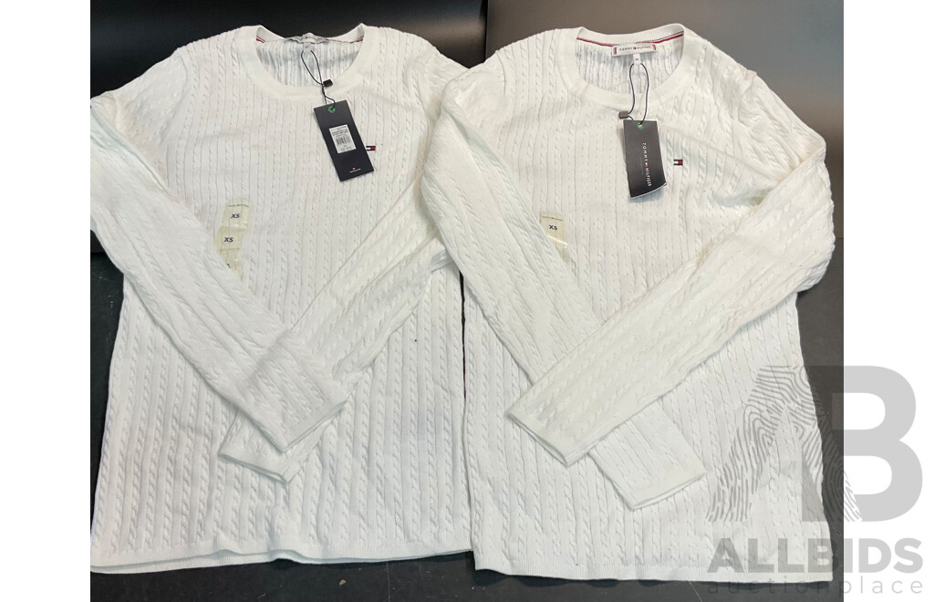 TOMMY HILFIGER Size XS Mini Cable Knit Relaxed Jumper White - Lot of 2