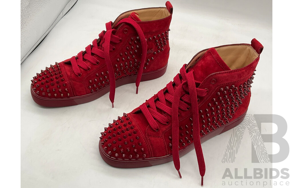 Christian Louboutin Red Suede Louis Spikes Sneakers (Size 43)