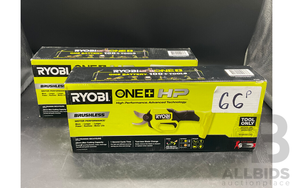 RYOBI 18V ONE+ HP Brushless 28mm Pruning Secateurs Tool Only - Lot of 2 - ORP $459.00