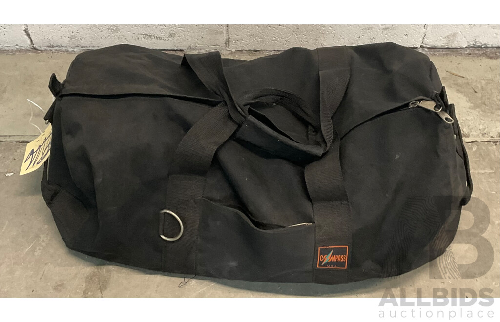 Compass Bag Containing AEG Drills (x2), Angle Grinder & Assorted Hardware Tools