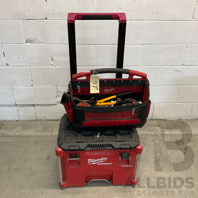 MILWAUKEE Packout Rolling Tool Box & Carry Bag with Assorted of Hand Tools