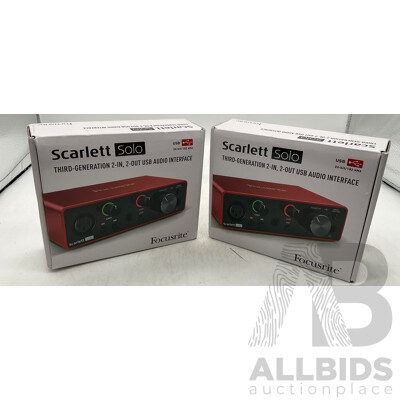 Focusrite Scarlett Solo 4th Gen USB Audio Interface X2 - Lot of 2 - ORP $399.00