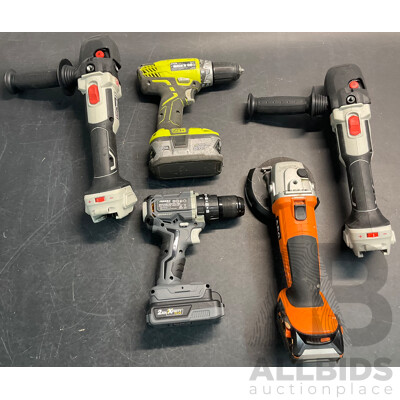 ToolPRO 18V Brushless 180mm Polisher Skin X2, Ryobi Drill, AEG Angle Grinder, FERREX Pro Drill