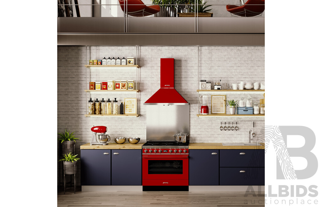 L1 - Smeg Portofino 900mm Upright Oven & Canopy Rangehood (RED)