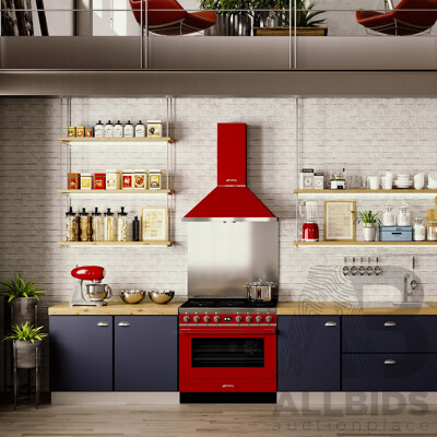 Smeg Portofino 900mm Upright Oven & Canopy Rangehood (RED)