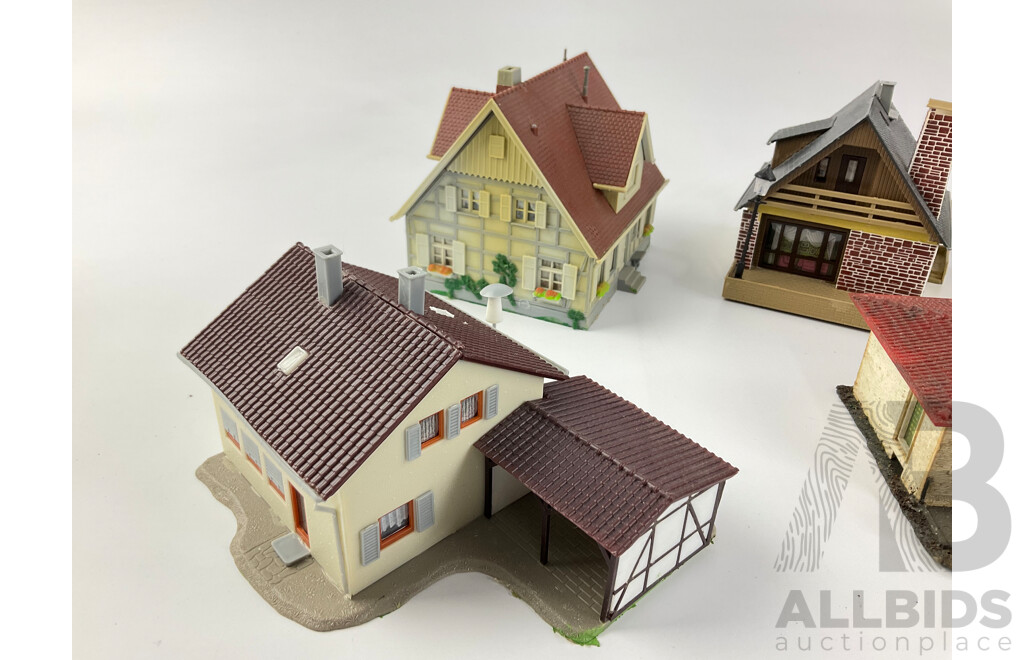 Vintage Kibri, Faller and Auhagen HO Scale Scenery Items Including Buildings, Trees and Cars