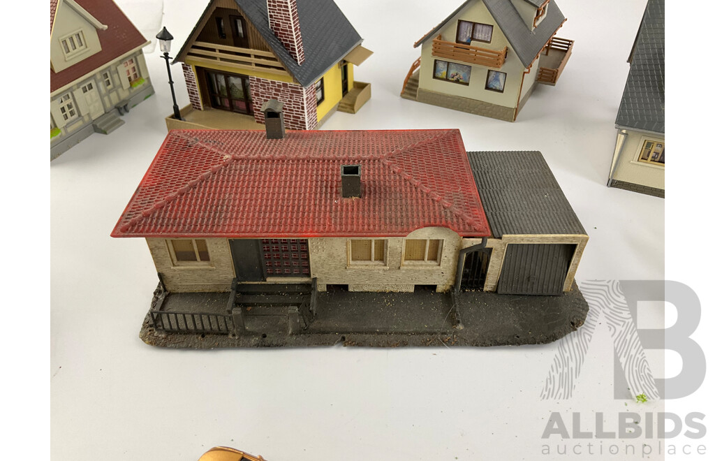 Vintage Kibri, Faller and Auhagen HO Scale Scenery Items Including Buildings, Trees and Cars