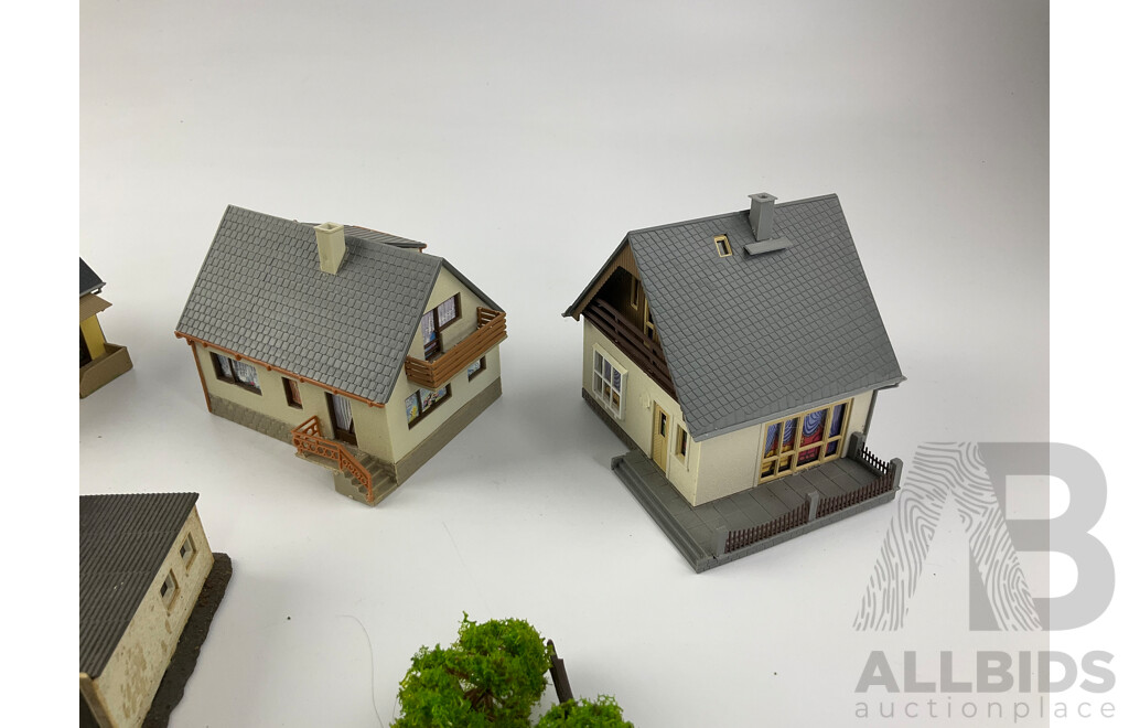 Vintage Kibri, Faller and Auhagen HO Scale Scenery Items Including Buildings, Trees and Cars