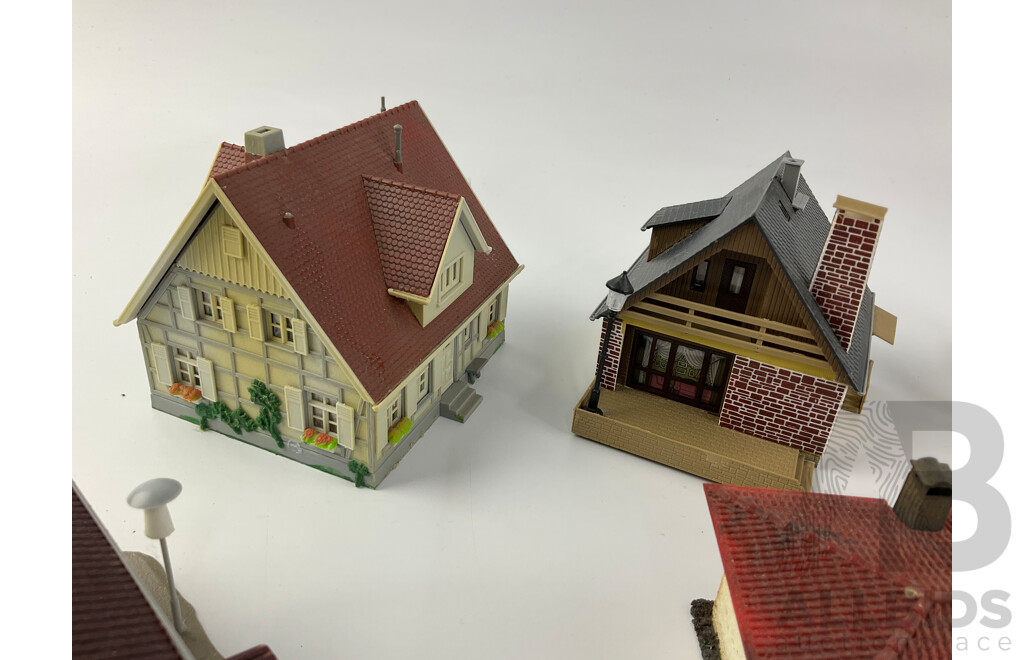 Vintage Kibri, Faller and Auhagen HO Scale Scenery Items Including Buildings, Trees and Cars