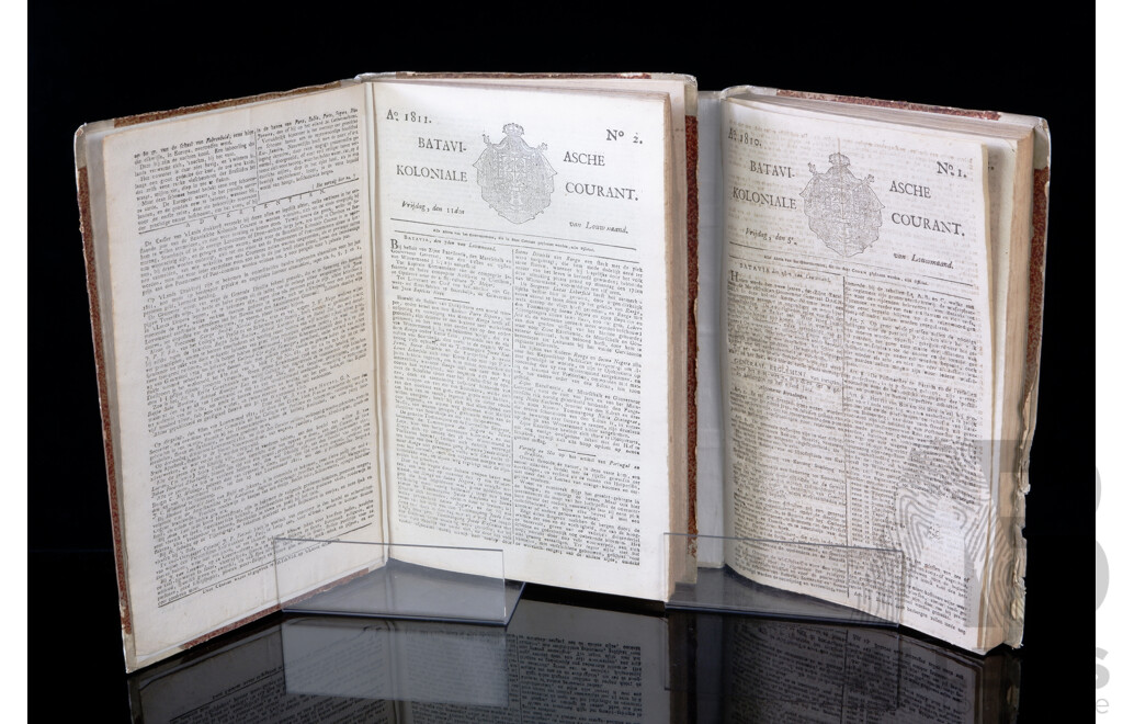 Very Rare Two Volume Set, Bataviasche Koloniale Courant, 1810 to 1811, Dutch Newspaper From Java Batavia