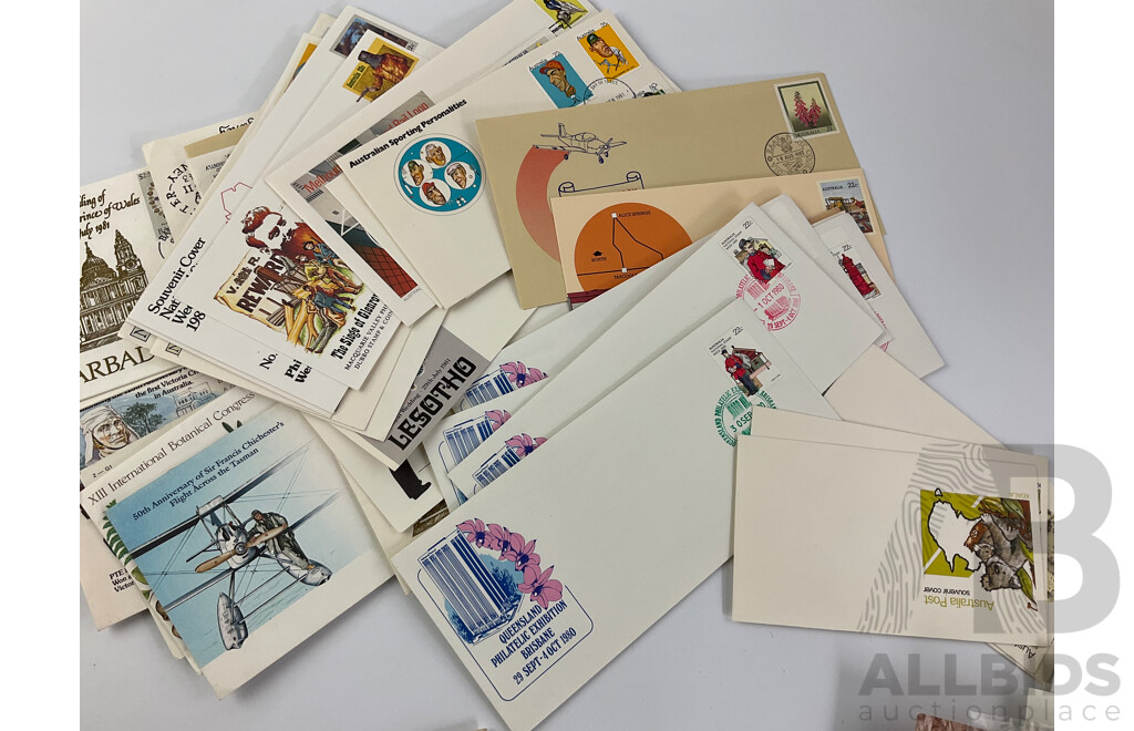 Collection of Australian Mint Stamps, Packs and First Day Covers Including Christmas 1980 Sheets, Prepaid Envelopes, Stamp Books, Olympic Games Passport and More - Face Value Over $63