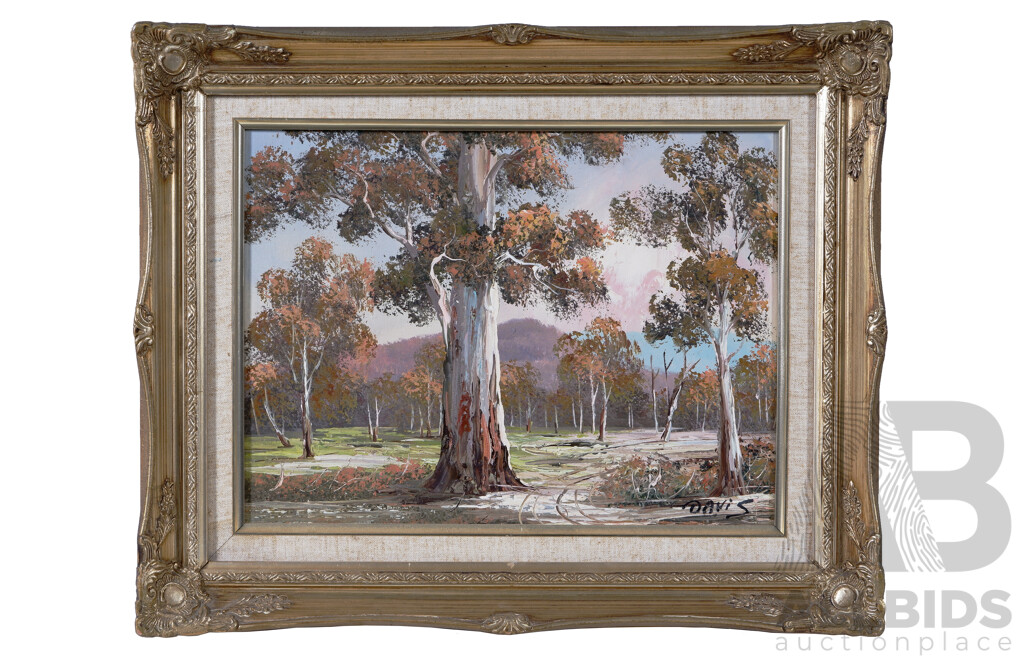 Davis, (20th Century, Australian), Untitled Landscape - Gumtrees, Oil on Board, 44 x 55 cm (frame)