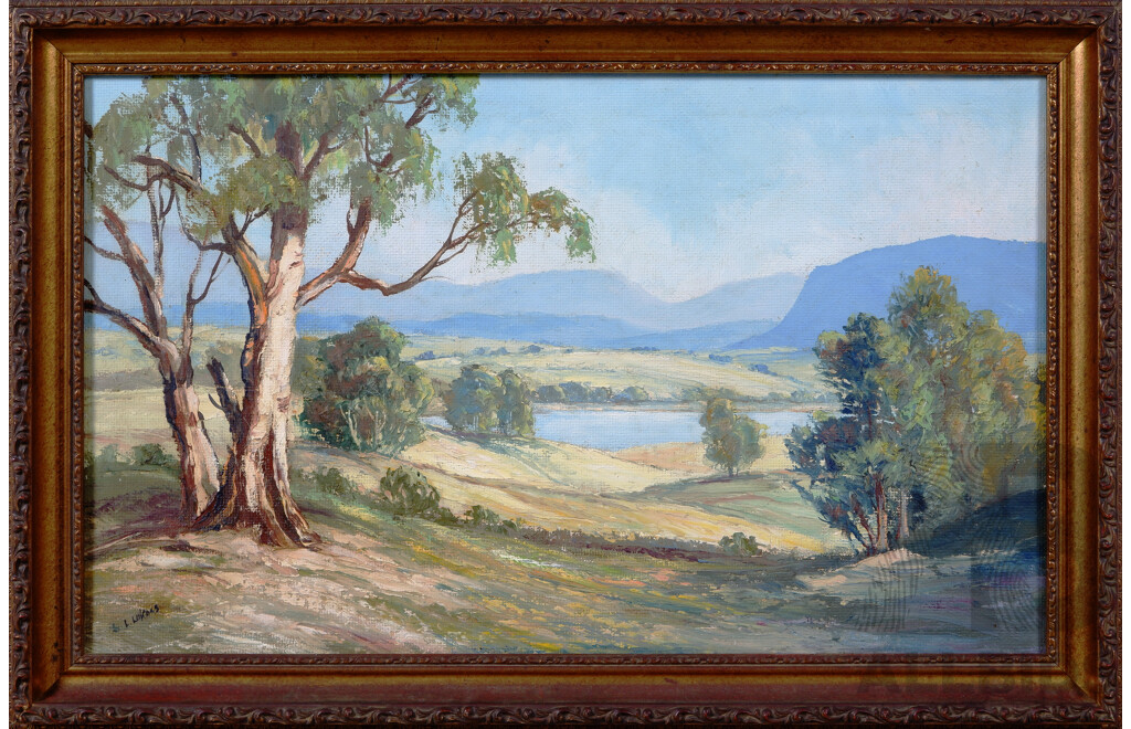 Lazlo (Les) Lukacs, Senior, (Hungarian-Australian, 1918-1998), Australiana Landscape - View Over The Mountains, 42 x 64 cm (frame)