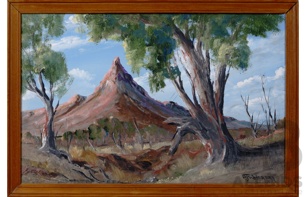 A. J. Wheatley, (20th Century, Australian), Australiana Landscape - Bush Mountain Behind the Trees, Oil on Board, 51 x 76 cm (frame)