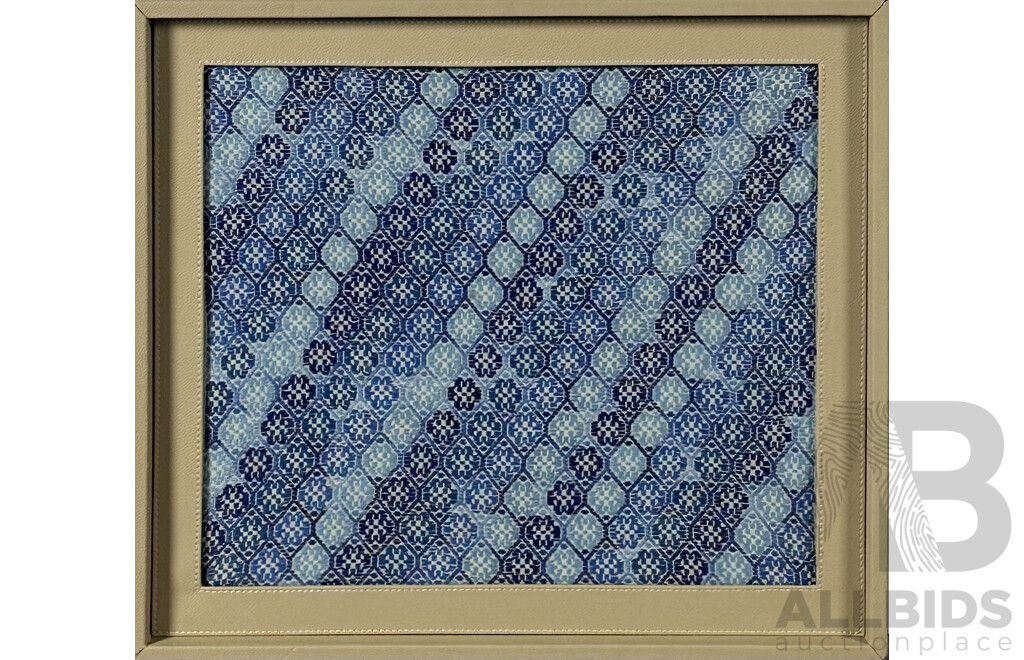 Blue Diamonds, Framed Piece of Japanese Ori-zome Weaving, 45 x 51.5 cm (frame)