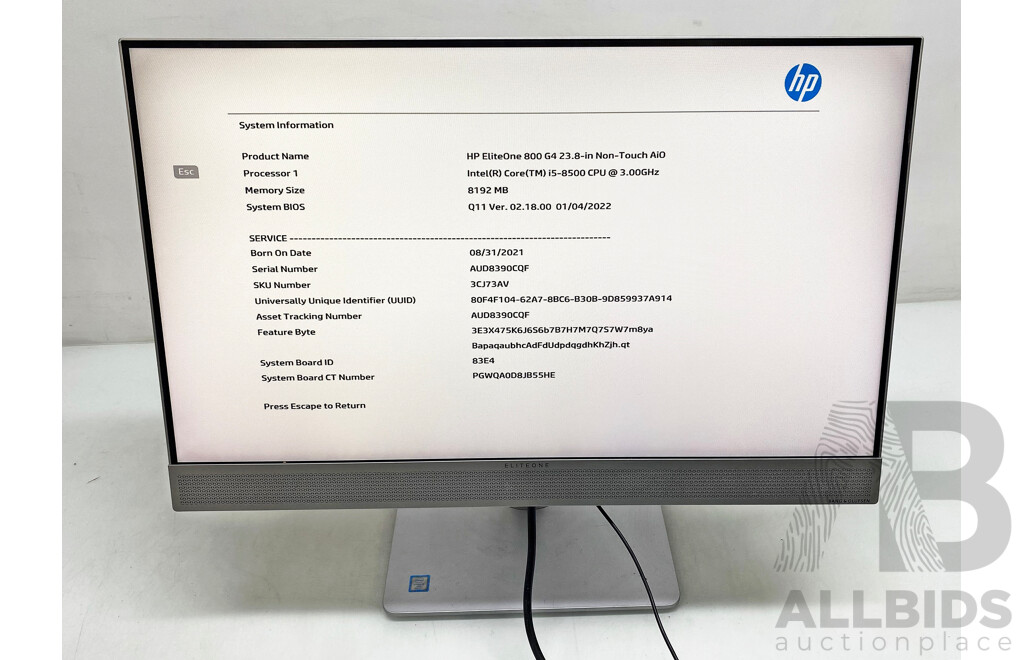 HP EliteOne 800 G4 Intel Core I5 (8500) 3.00GHz-4.10GHz 6-Core CPU 23-Inch All-in-One Desktop