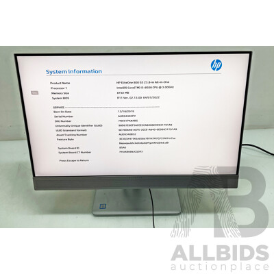 HP EliteOne 800 G4 Intel Core I5 (8500) 3.00GHz-4.10GHz 6-Core CPU 23-Inch All-in-One Desktop