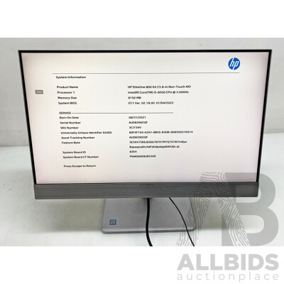 HP EliteOne 800 G4 Intel Core I5 (8500) 3.00GHz-4.10GHz 6-Core CPU 23-Inch All-in-One Desktop