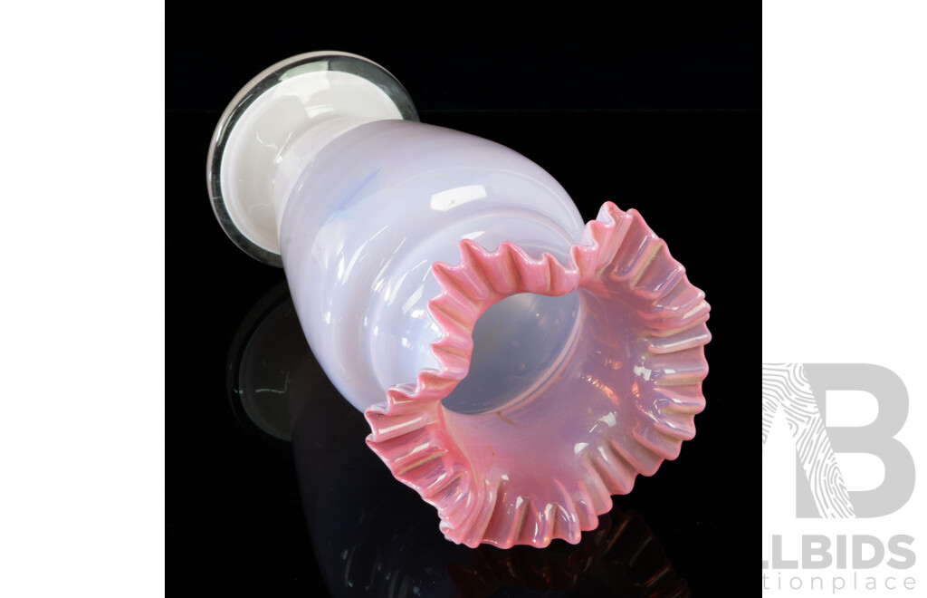 Vintage Pink Glass Vase with Ruffled Rim