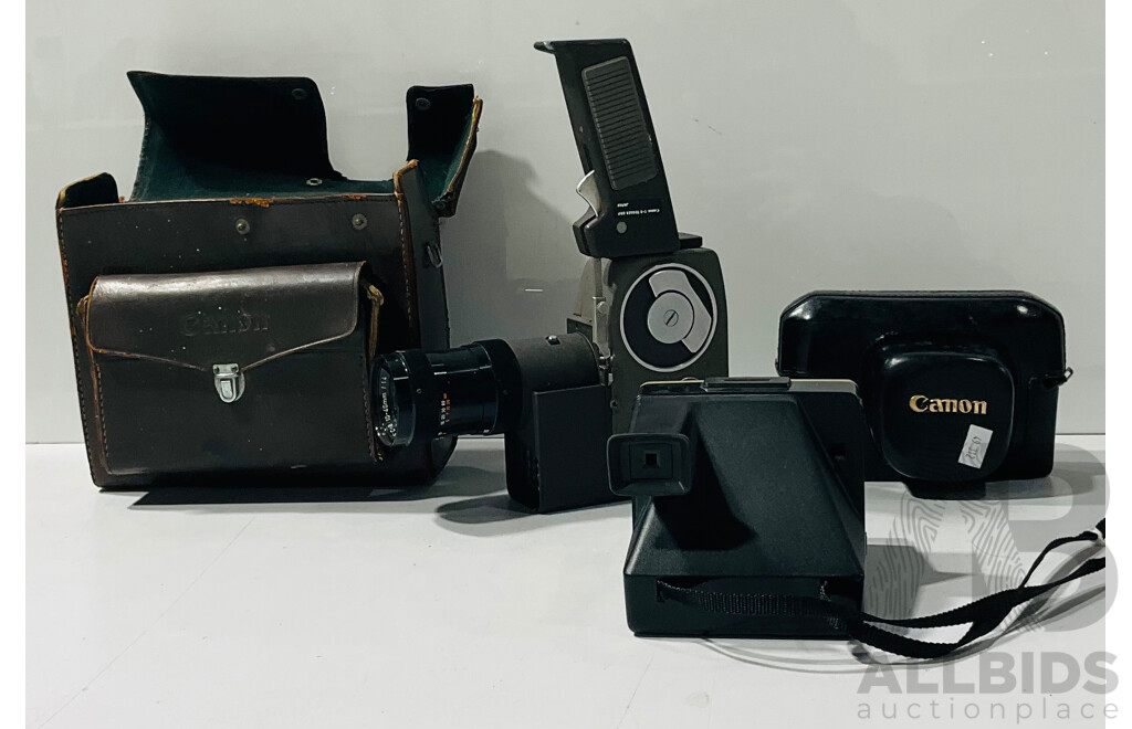 Pair of Vintage Cameras Including Polaroid Land Camera 1500, Canon Reflex Zoom 8 and Camera Cases