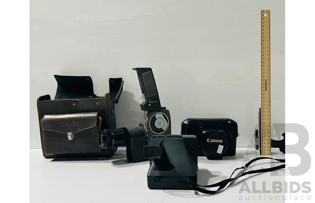 Pair of Vintage Cameras Including Polaroid Land Camera 1500, Canon Reflex Zoom 8 and Camera Cases