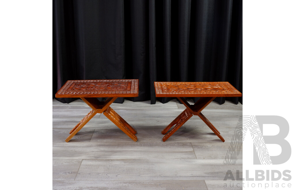 Pair of Chip Carved Folding Side Tables