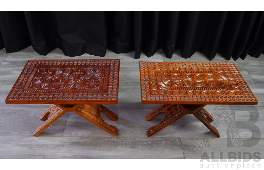 Pair of Chip Carved Folding Side Tables