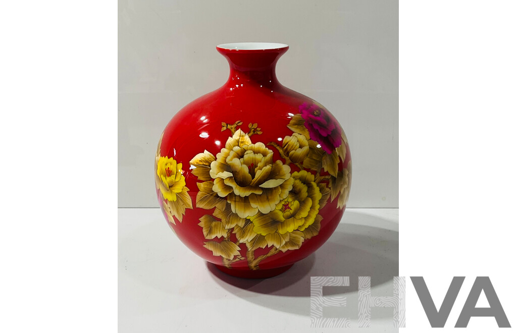 Asian Inspired Ceramic Vase with Floral Decorations