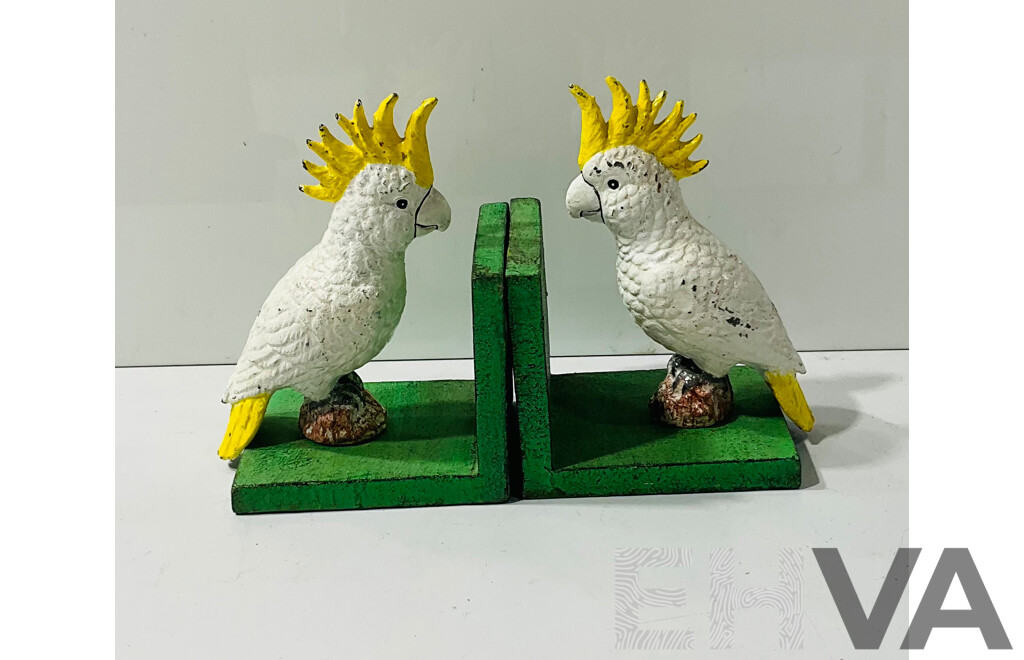 Cast Iron Cockatoo Bookends