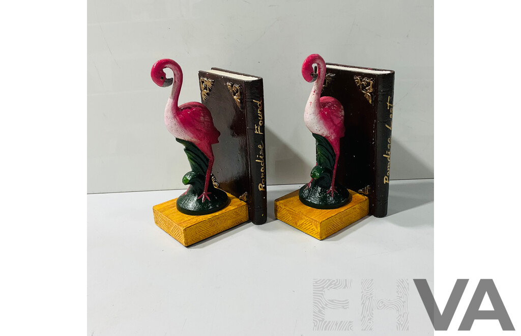 Cast Iron Painted Flamingo Bookends