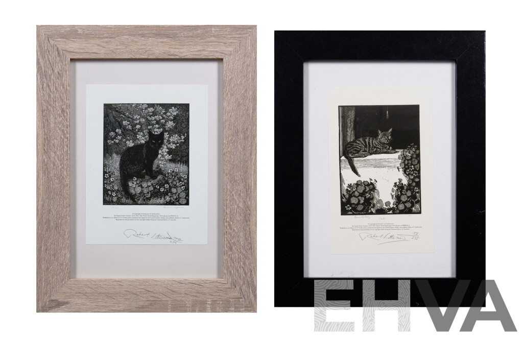 Sir Lionel Lindsay, (Australian, 1874-1961), Siesta & the Witch, Giclée Limited Edition Prints of Original Wood Engravings From 1924 & 1925, Signed & Editioned by Robert Littlewood 37.5 x 29 cm (larger frame) (2)