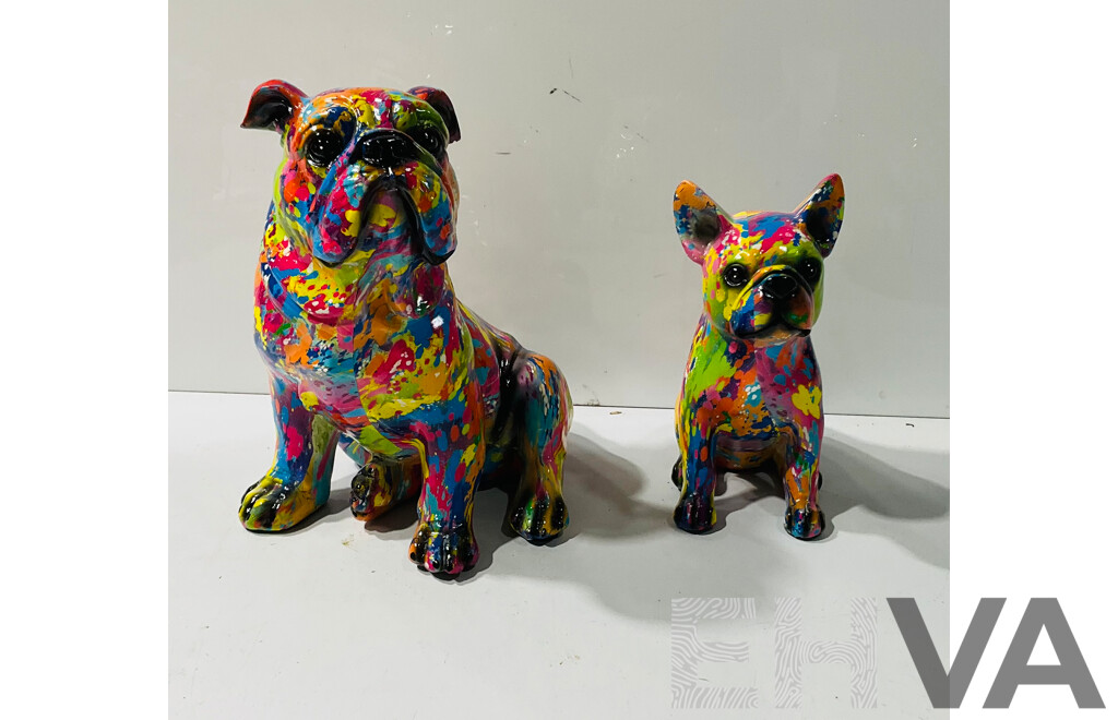 Two Composite Interesting Painted Statues of Dogs