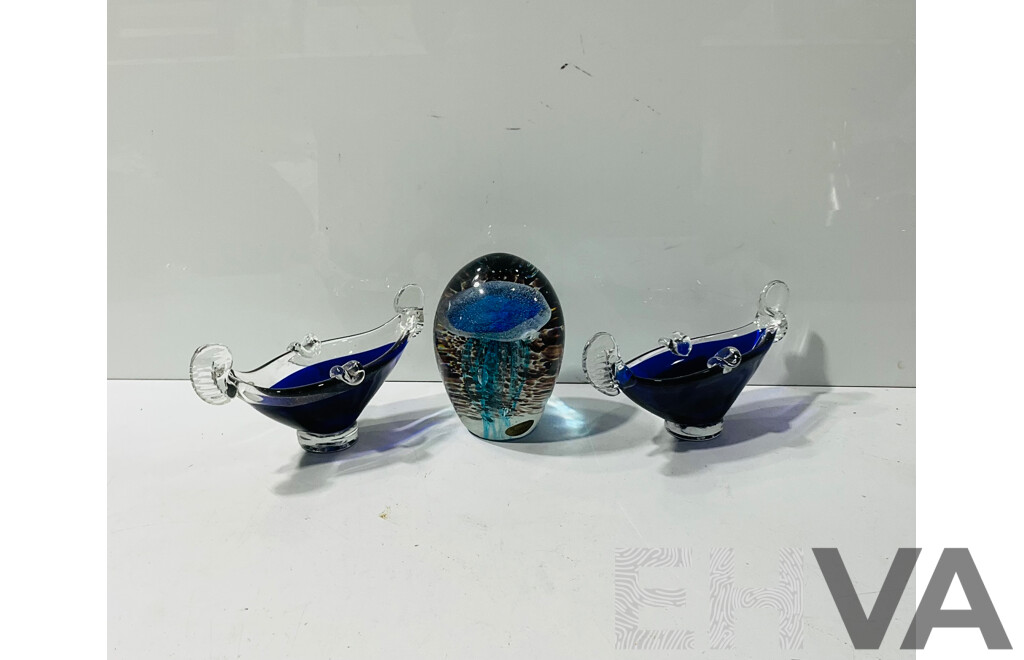 Collection of Three Art Glass Statues Including Rikaro Art Glass Jelly Fish and Others