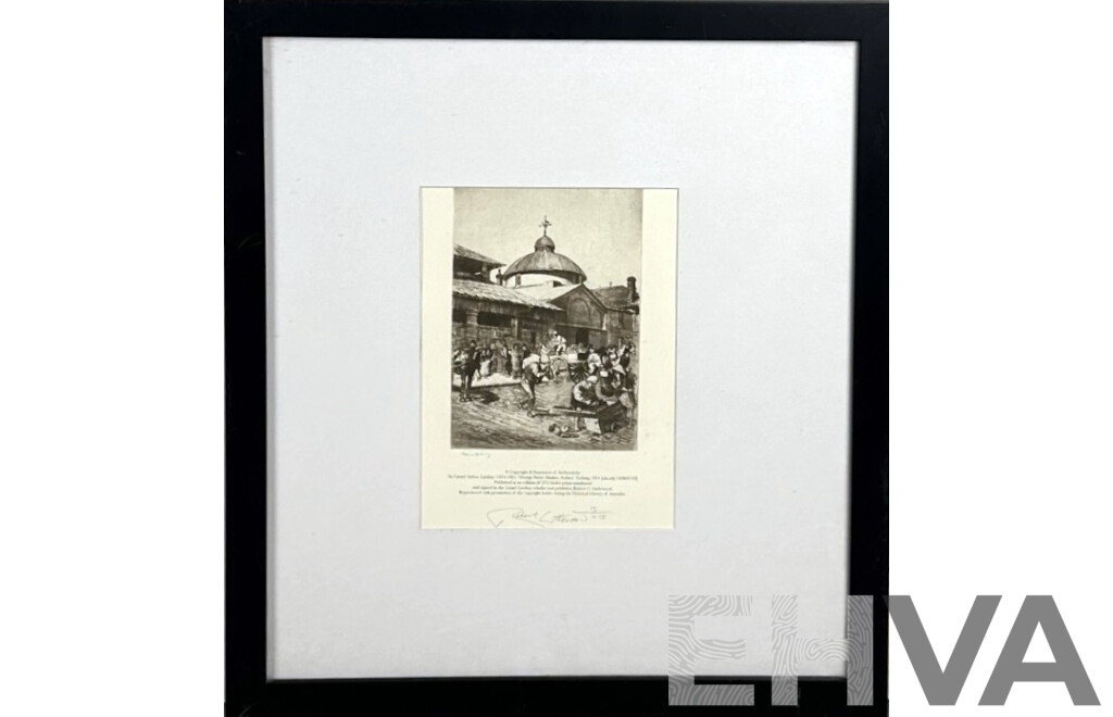 Lionel Lindsay, (19/20th Centuries, Australian, 1874-1961), George St Market, Sydney (1914), Giclee Limited Edition Reprint of Original Etching, 58 x 52 cm (frame)