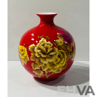 Asian Inspired Ceramic Vase with Floral Decorations