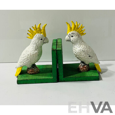 Cast Iron Cockatoo Bookends