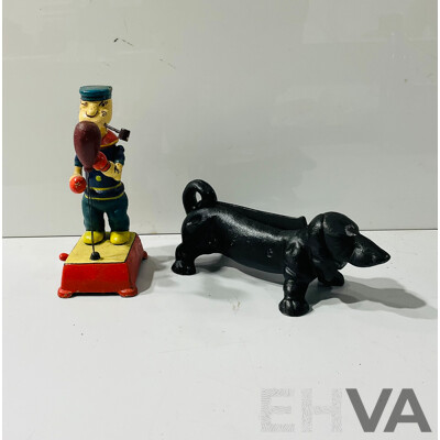 Cast Iron Reproduction Pop-eye Mechanical Boxing Statue and Cast Iron Reproduction Dog Door Stop