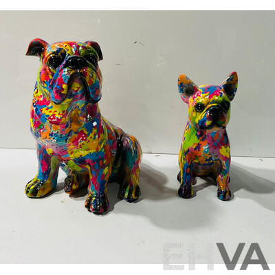 Two Composite Interesting Painted Statues of Dogs