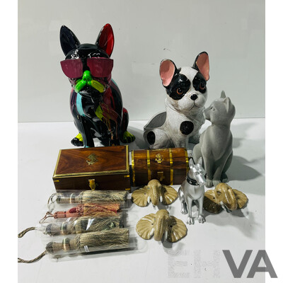 Collection of Decorative Homeware Including Nautical Themed Boxes, Ceramic Elephant Form Wall Hooks, Composite Dog Decorations and More