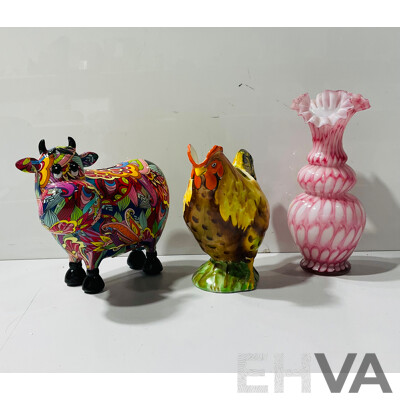 Collection of Interesting Homeware Including Novelty Money Box, Painted Ceramic Jug and Art Glass Vase
